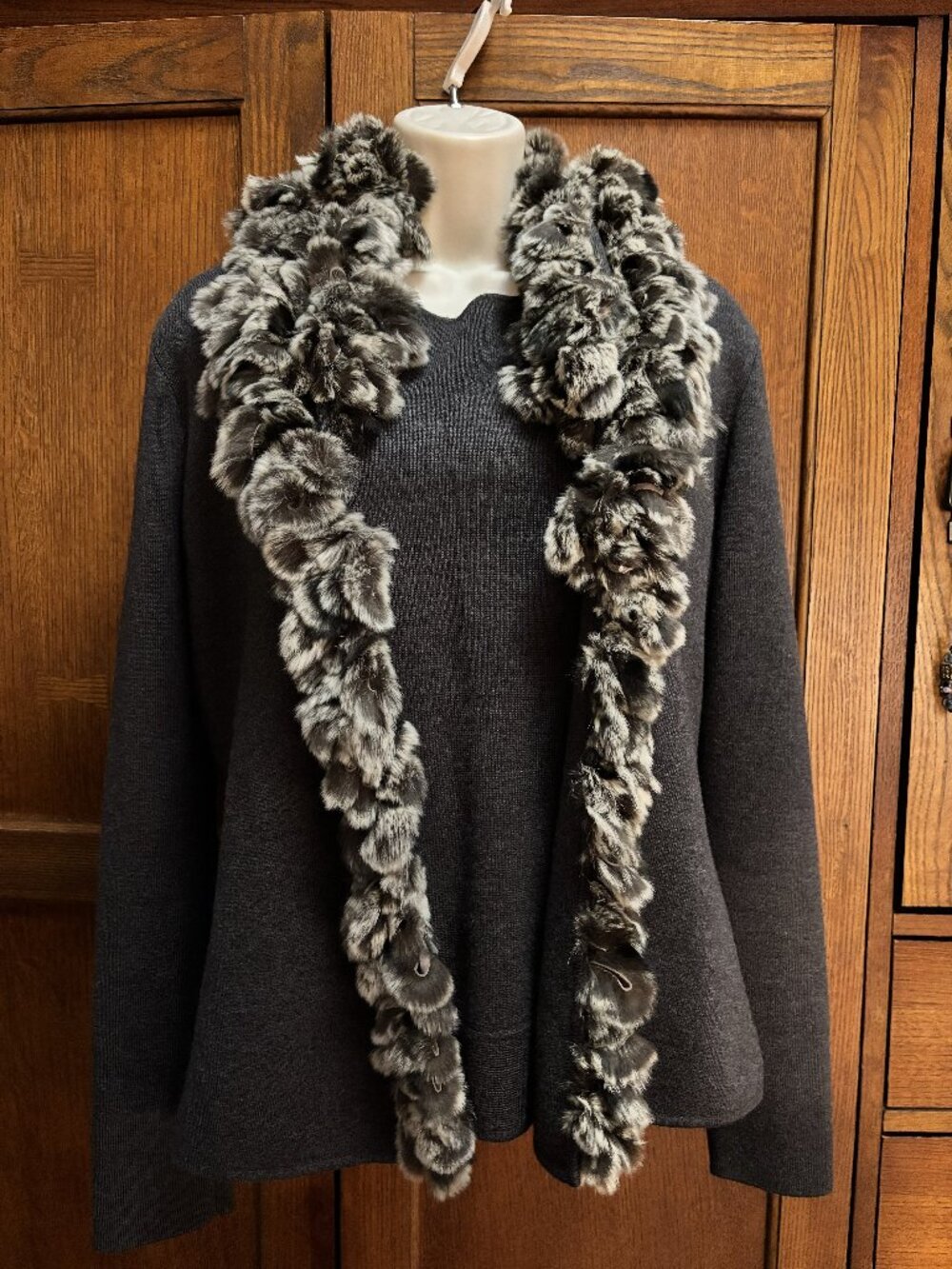 Dana Buchman 2 Pc Merino Wool Sweater Vest Jacket M Genuine Rabbit Fur Trim
